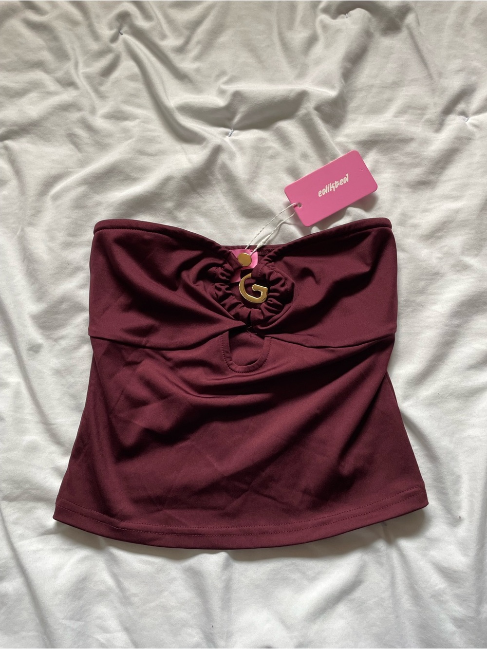 Edikted Burgundy Strapless Cutout Tank - Picture 2 of 5